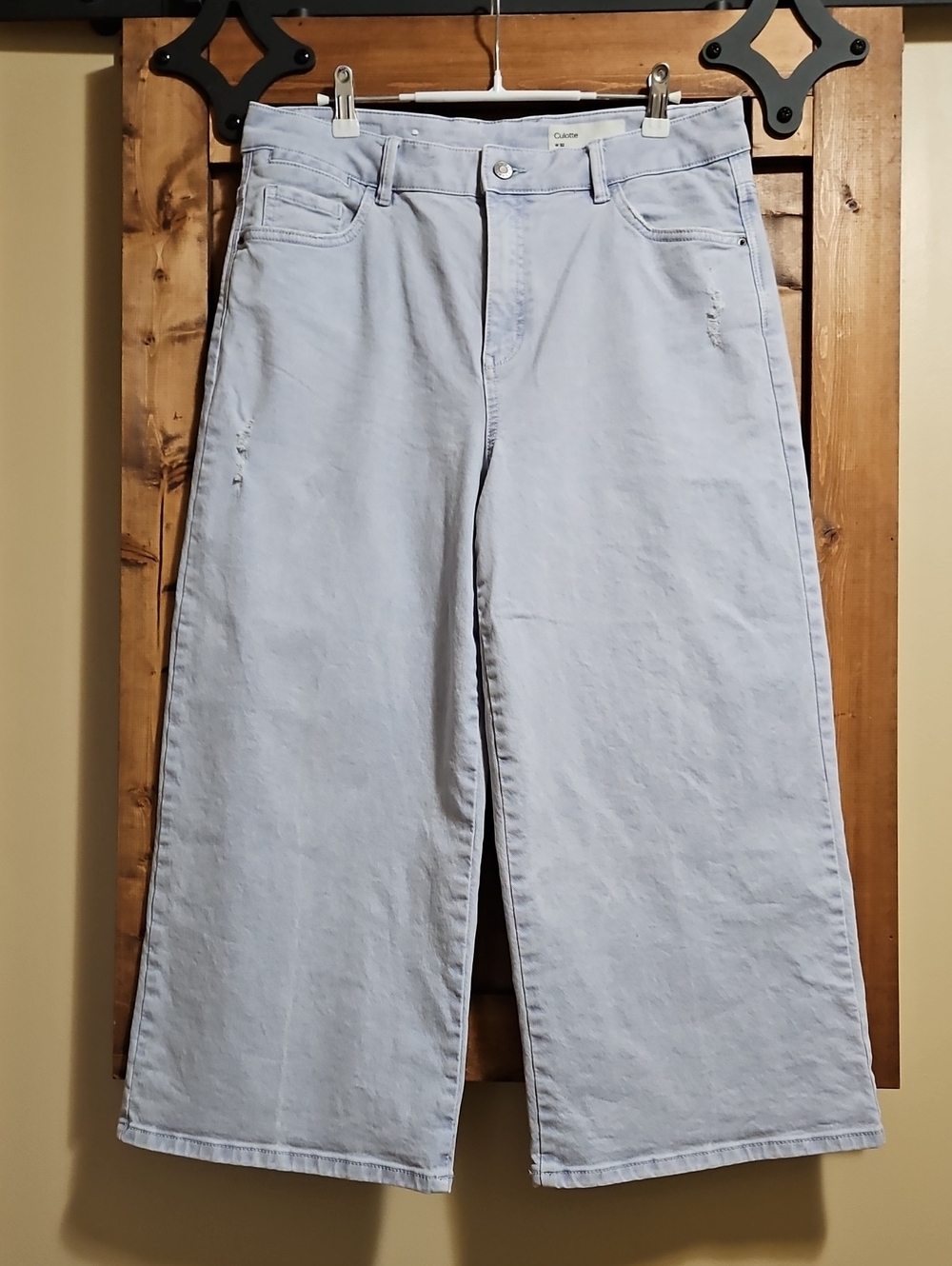 Esprit High Waist Cropped Wide Leg Denim Culotte W32 In Light Blue